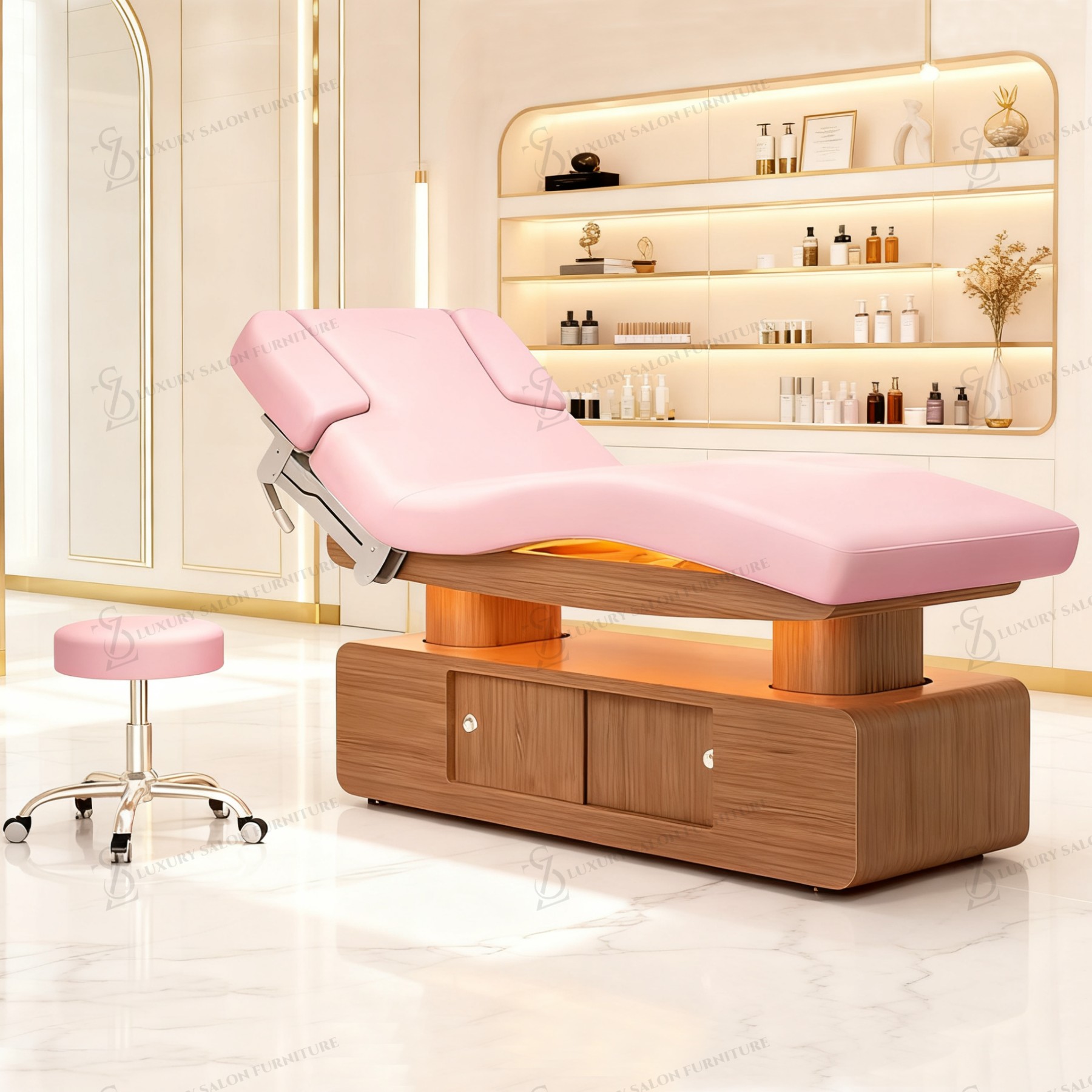 Spa Wellness Salon - Lüks 3/4 Motorlu Pembe Güzellik Yatağı